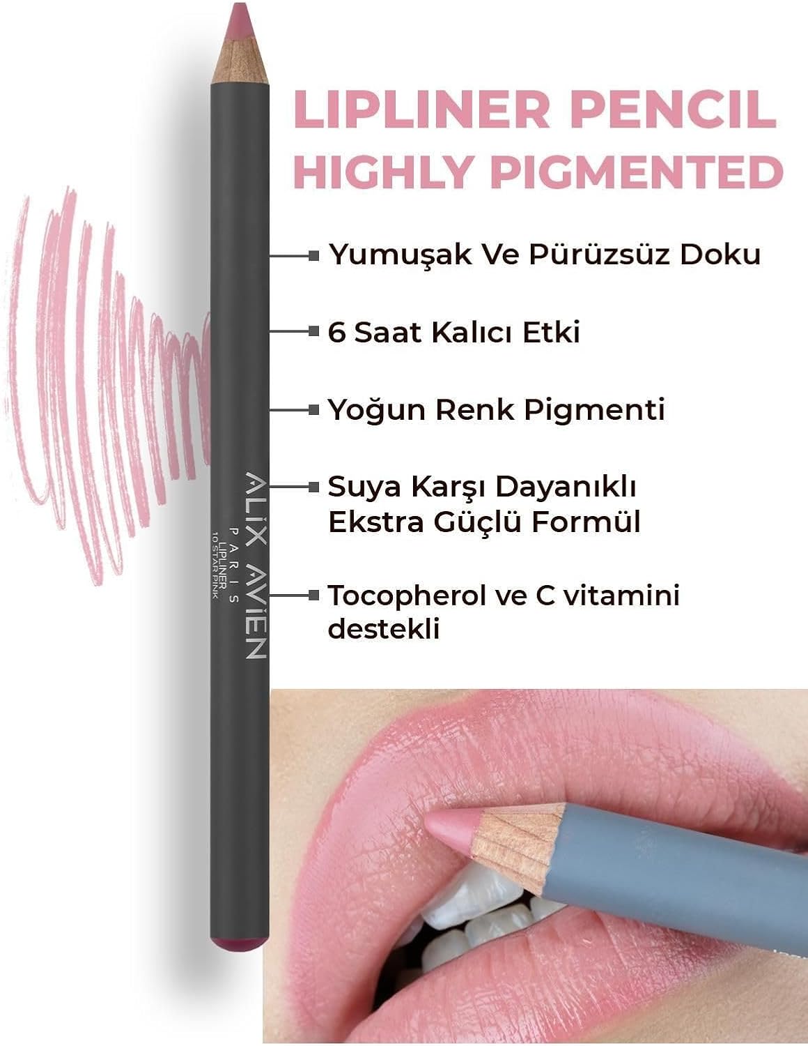 Uzun Süre Kalıcı Dağılma Yapmayan Nemlendirici Dudak Kalemi - Lipliner Pencil 10 Star Pink