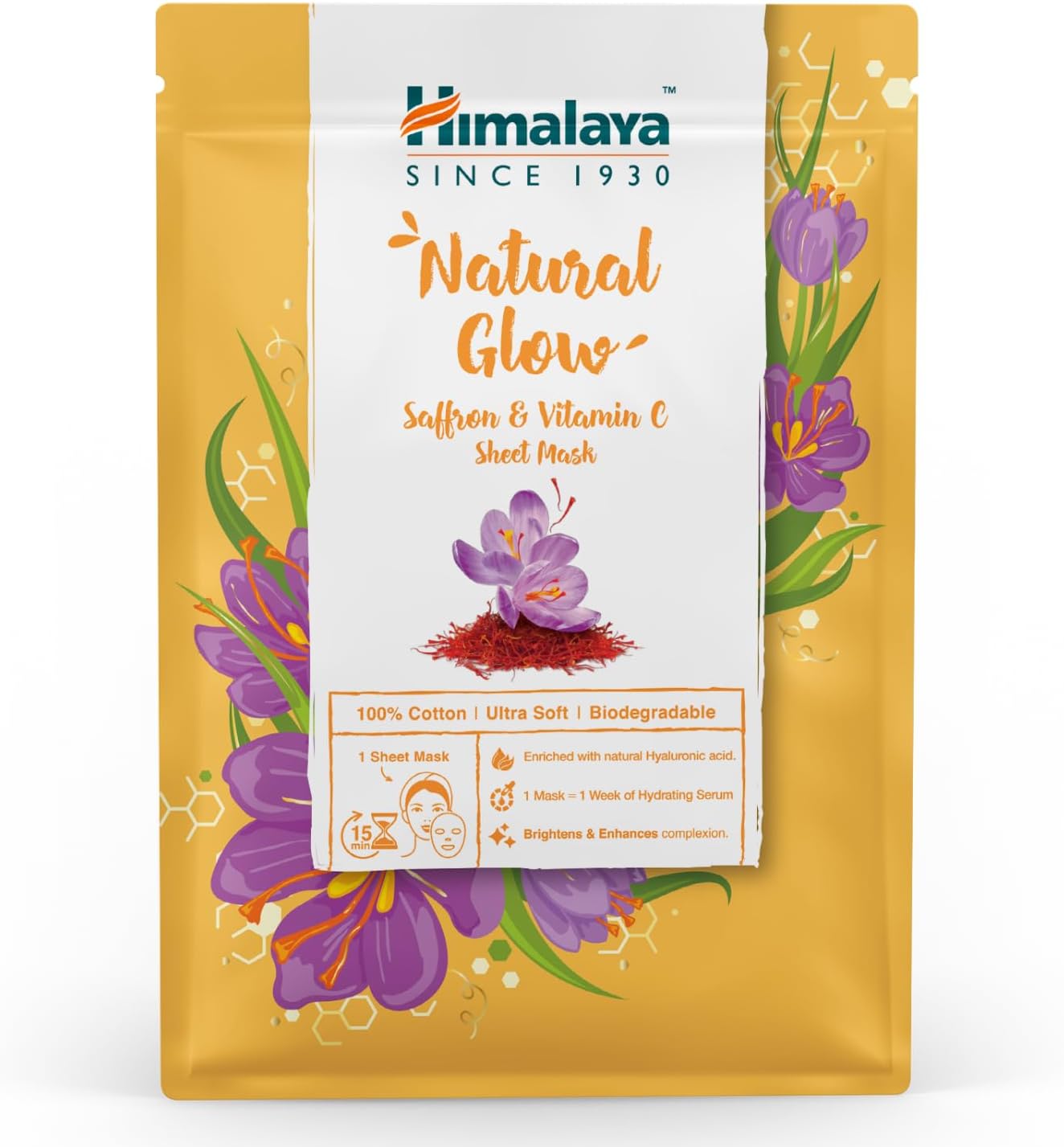 Aydınlatıcı Kağıt Maske, Safran, C Vitamini, Hyaluronic Acid,%100 Pamuk, Geri Dönüştürülebilir, Tüm Ciltler, 30 gr