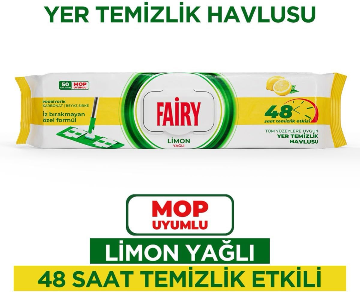 Çok Amaçlı Mop Uyumlu Yer Temizlik Havlusu 50 Yaprak | Limon Yağlı | Beyaz Sirke Karbonat | 48 Saat Temizlik Etkili | İz Bırakmayan Formül
