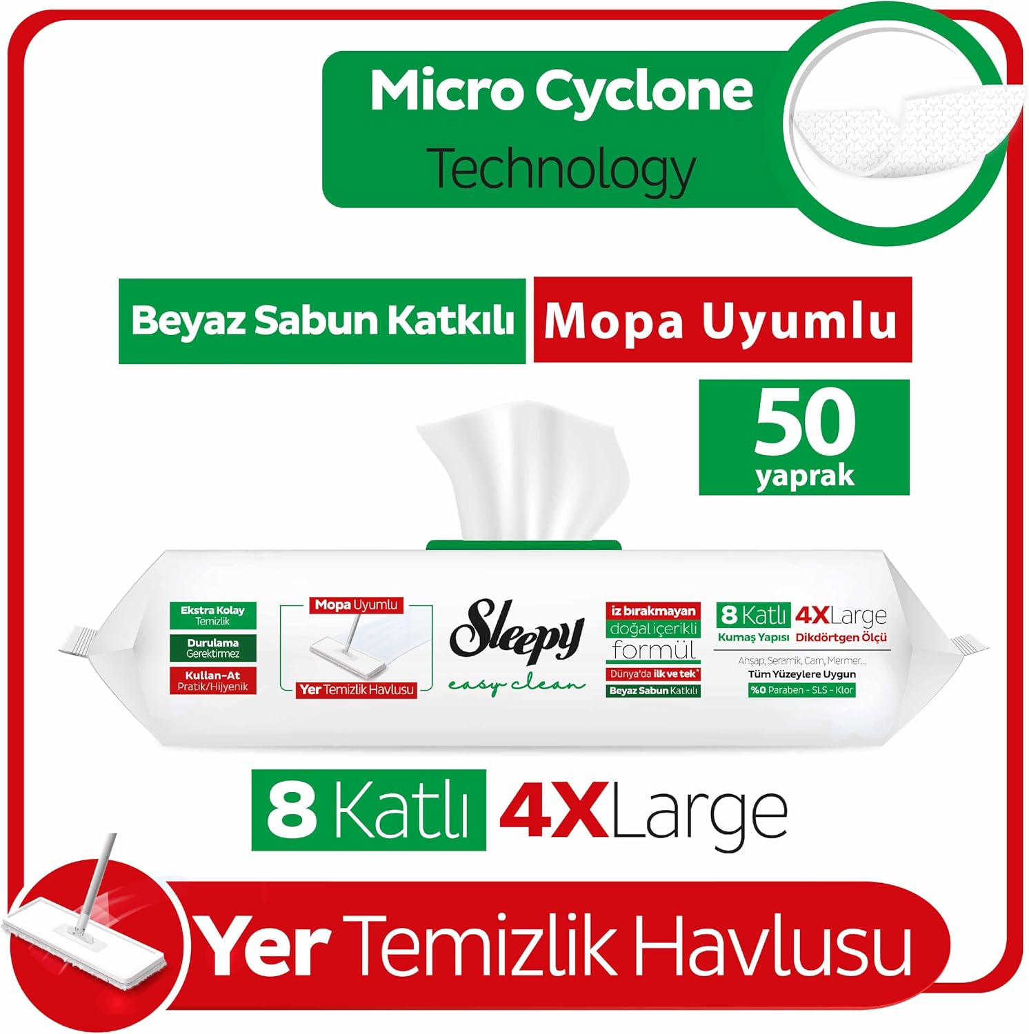 Easy Clean Beyaz Sabun Katkılı Mopa Uyumlu Yer Temizlik Havlusu&Mendili 50 Yaprak