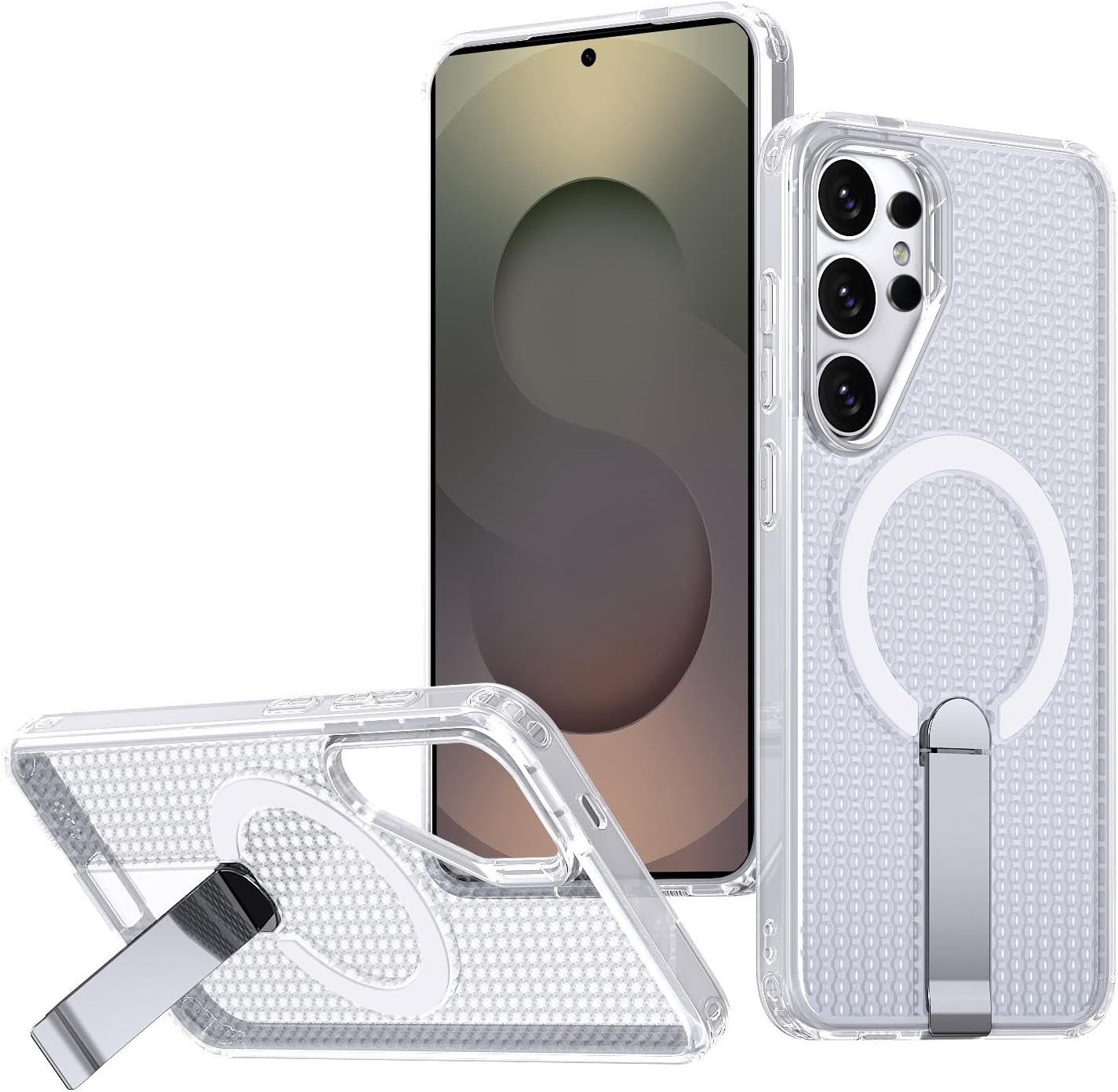 [Air-Nova] Samsung Galaxy S25 Ultra için Kılıf Dikey Standlı Güçlü Manyetikli [MagSafe ile Uyumlu] PC+TPU Isı Dağılımı Sağlayan Petek Desenli Samsung Galaxy S25 Ultra Kılıf (Buzlu Şeffaf)
