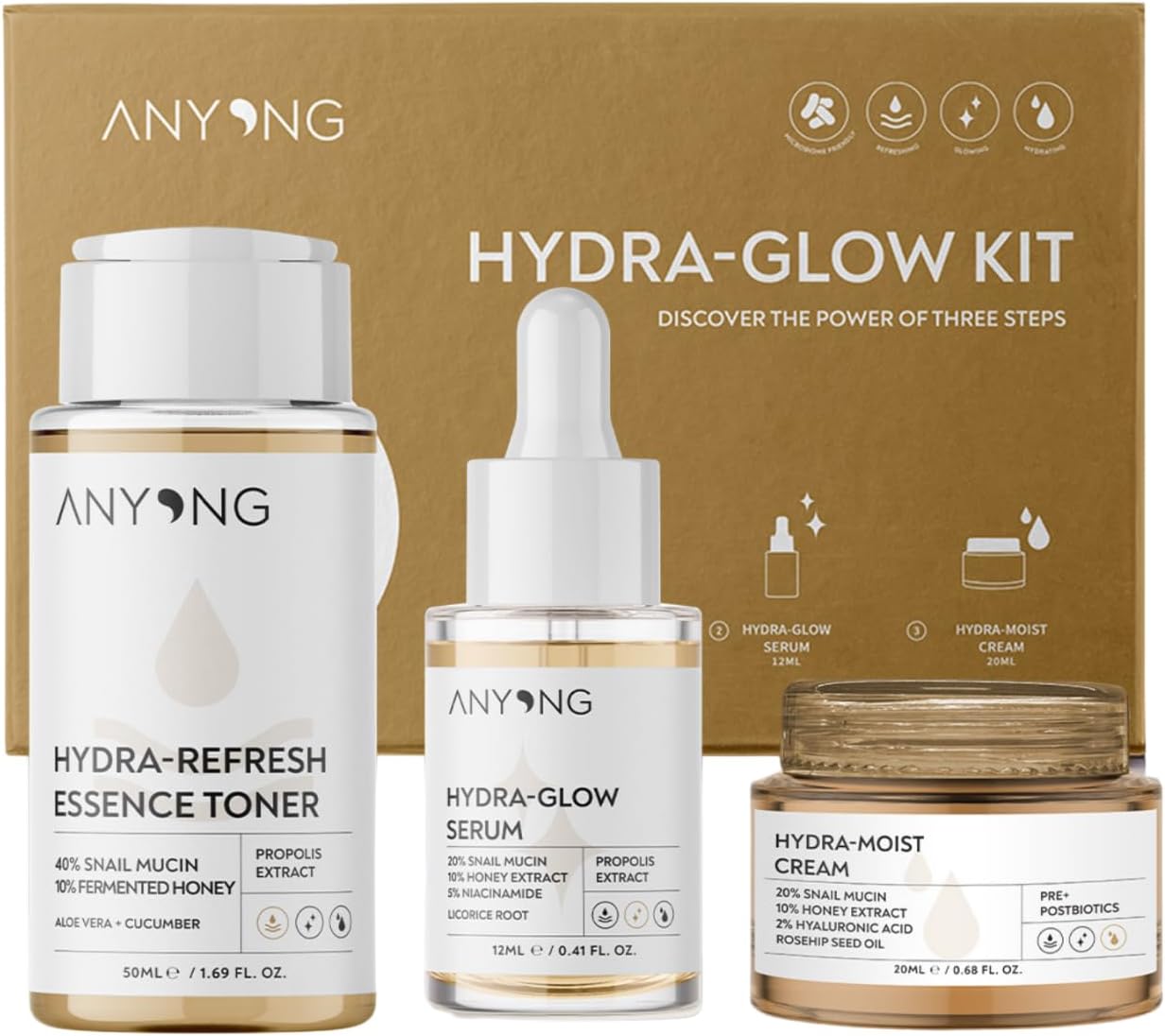 Salyangoz Özü Nemlendirici, Aydınlatıcı, Yatıştırıcı Cilt Bakım Kiti (TONİK, SERUM, KREM) Niacinamide (50 ML + 12 ML + 20 ML)