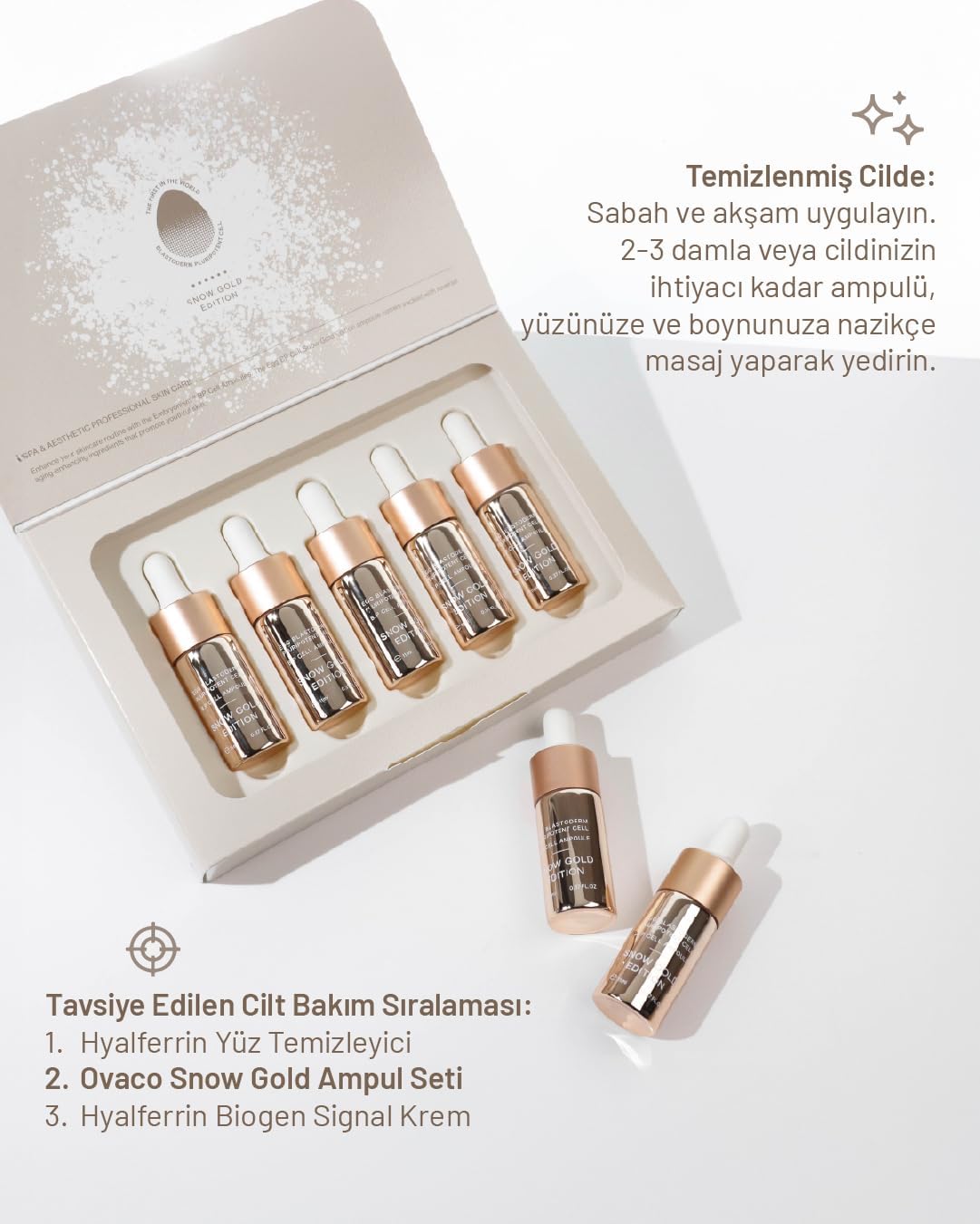 Ovaco EGG B.P Cell Ampul Snow Gold Edition, Yumurta Kök Hücreli Yaşlanma Karşıtı Yoğun Serum, 11ml x 5 Ampul, Cilt Sıkılaştırıcı, Yaşlanmayı Tersine Çeviren ve Yenileyici Serum