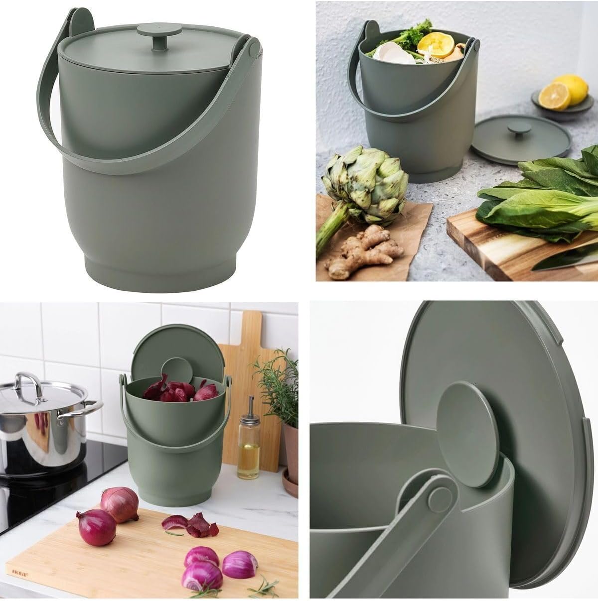 Çöp Kovası Katlanır Kulplu, Kapağı Kenara Sabitlenebilir, Polipropilen Plastik, Mint Yeşili, 4 lt
