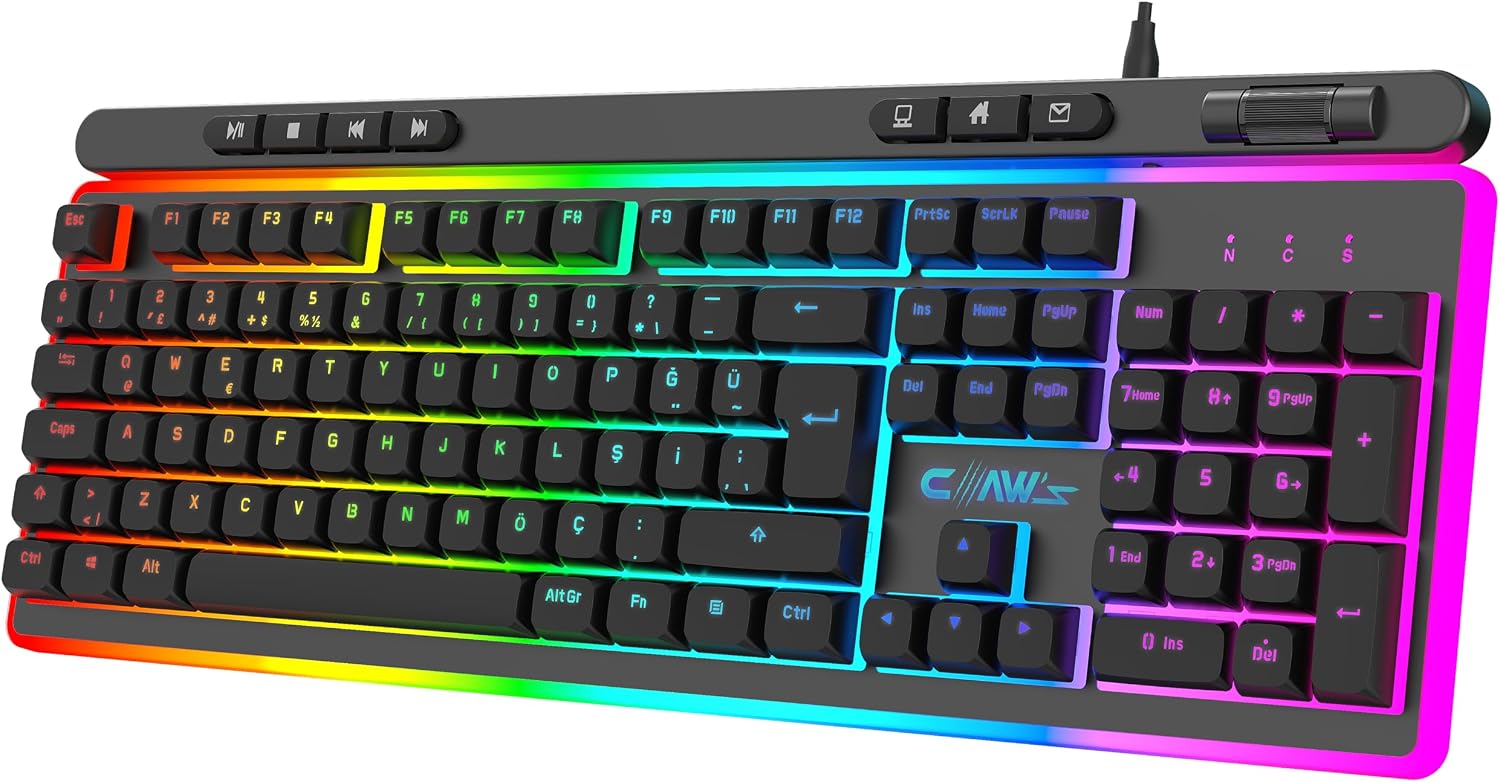 Nova K1 360° Özelleştirilebilir Rgb & Yazılımlı Full Membran 104+7 Tuşlu Ekstra Multimedya/Rollover Ses Kontrol Mekanizmalı Gaming Klavye