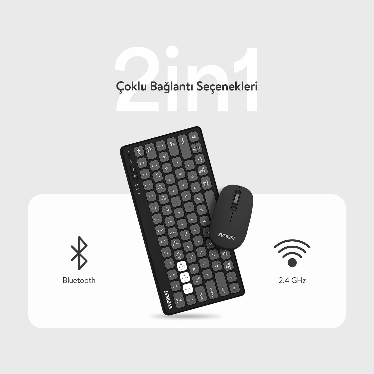 LUMI KM-BT903 3in1 3 BT + 2.4 1600dpi Ultra İnce Q 4 Cihaz Bağlantılı Scissors Kablosuz Klavye + Mouse Set (Gri)