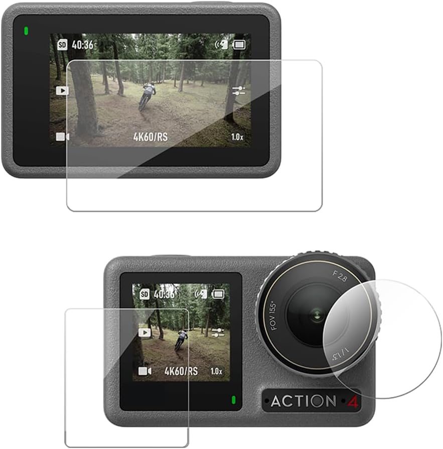 Temperli Cam Koruma Seti – Telesin S6-FLM-06-TDJ, DJI Osmo Action 3 ve 4 ile Uyumlu, Action 5 ile Kısmi Uyumlu, Lens + Ön + Arka Ekran Koruma