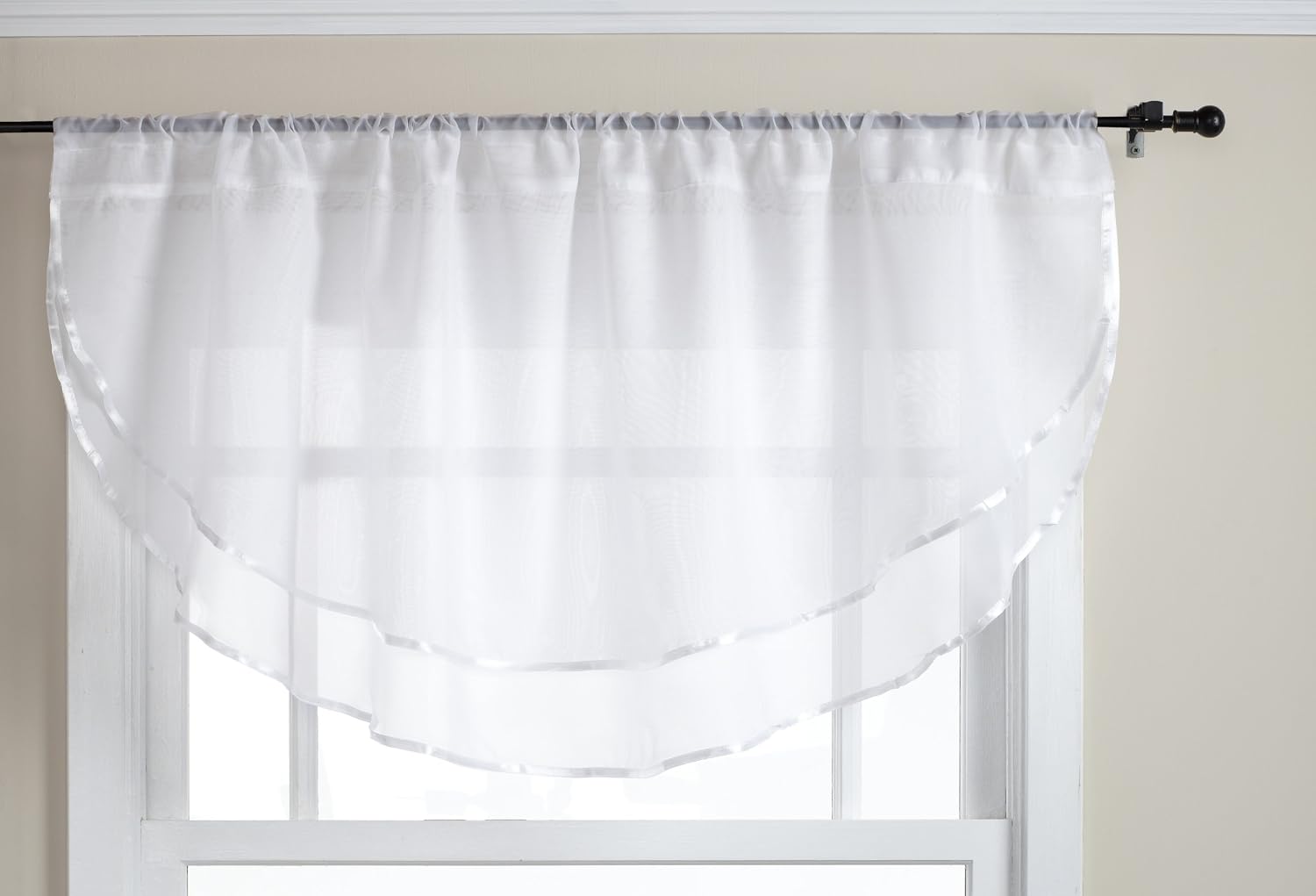 Elegance 60 x 24-inç Sheer Voile Ascot Valance, Beyaz