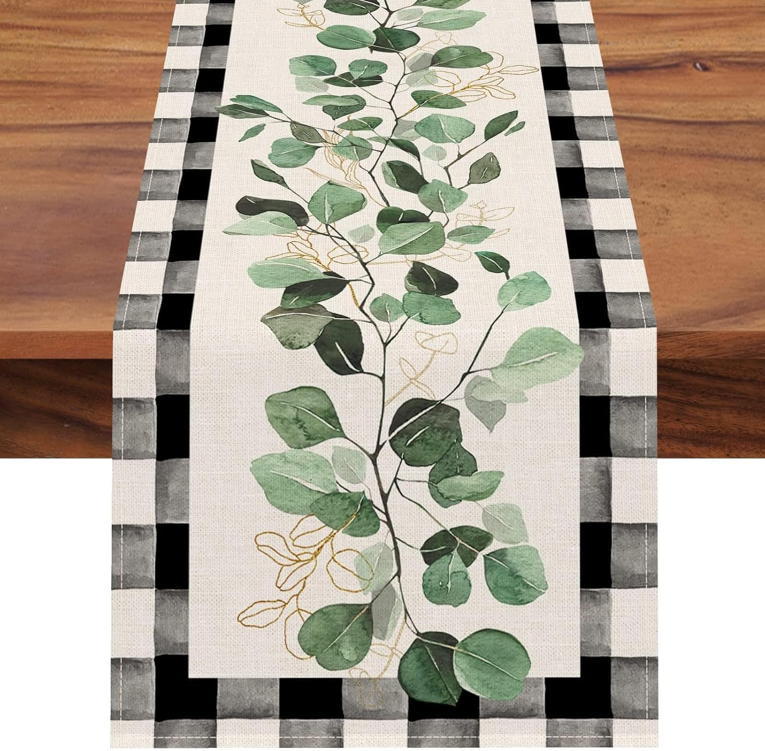 masa örtüsü, 33x183 CM keten pamuk kumaş, modern yeşil bitki desenli runner, mutfak yemek masası dekoru için ısıya dayanıklı şık örtü, leke tutmaz ve yıkanabilir ev tekstili aksesuarları