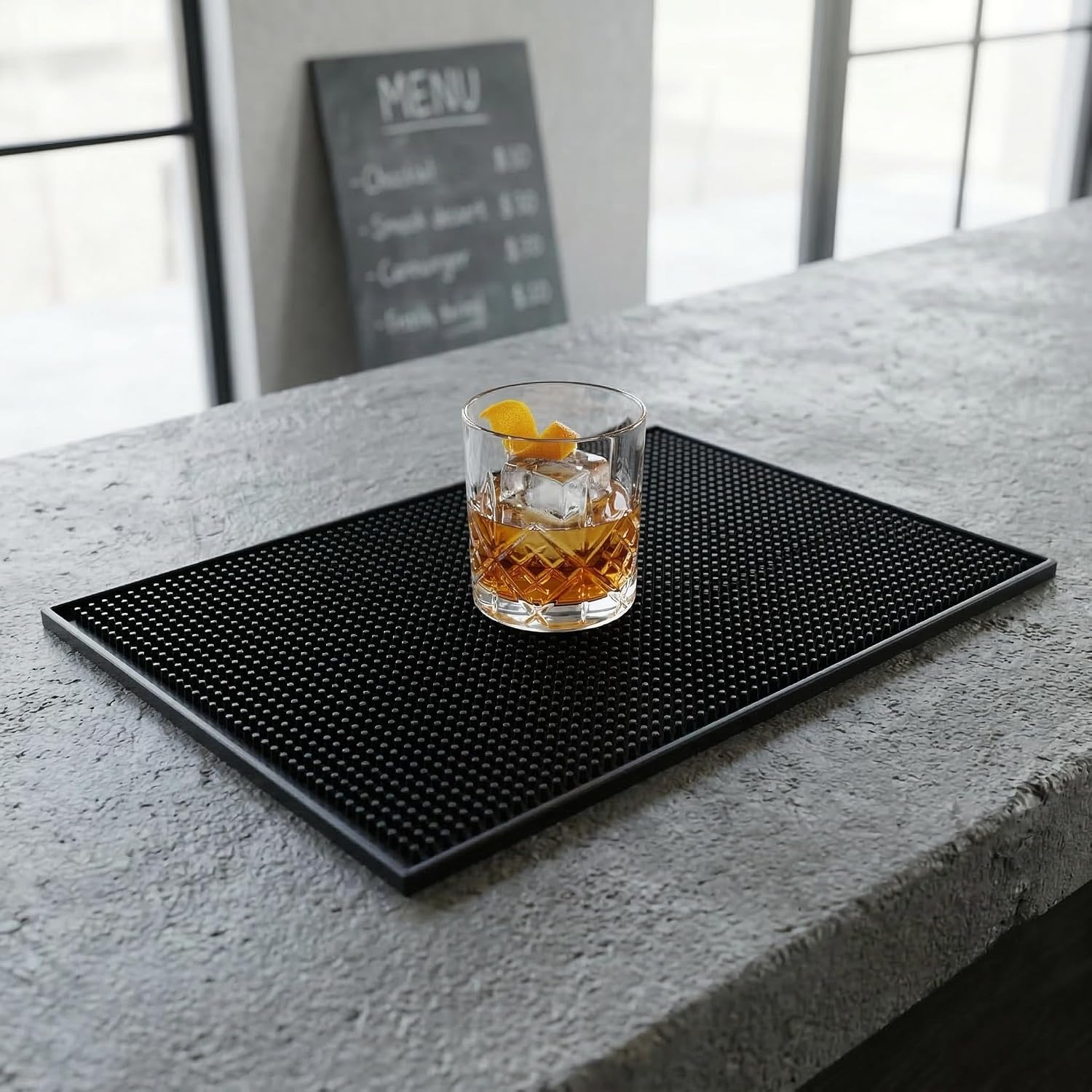 Lüx Bar Matı 43x28 cm Kaymaz Siyah Kauçuk Bar ve Bulaşık Matı - Dayanıklı Dökülme ve Servis Matı (450 gr) Bardak Kurulama Matı