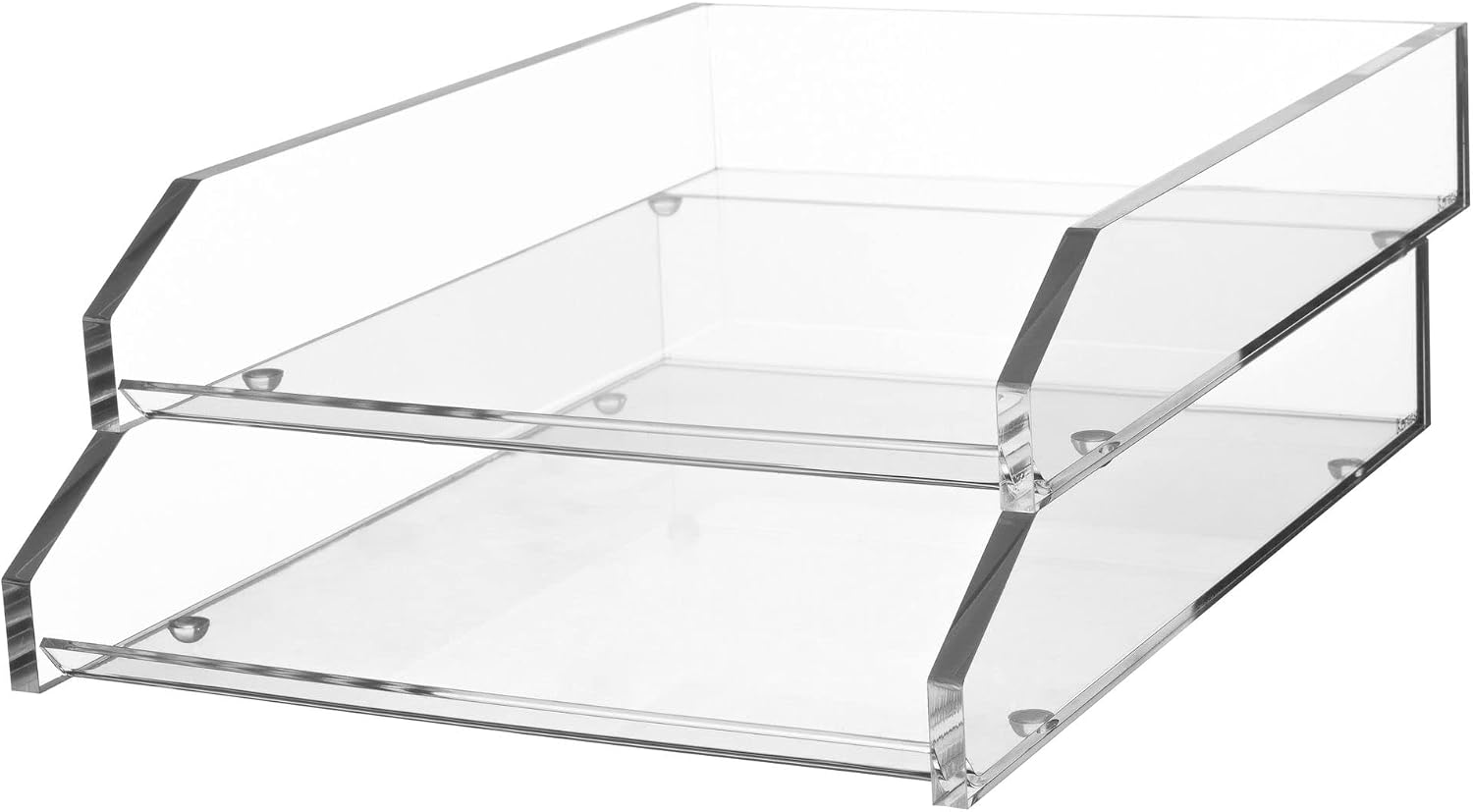 Şeffaf Akrilik Çift Harf Tepsisi, 2 Katlı İstiflenebilir Masa Düzenleyici, Önden Yükleme, 26,9 cm x 35,3 cm x 12,2 cm, Kaymaz Ayaklar, Ofis Organizatörü, Masa Aksesuarı