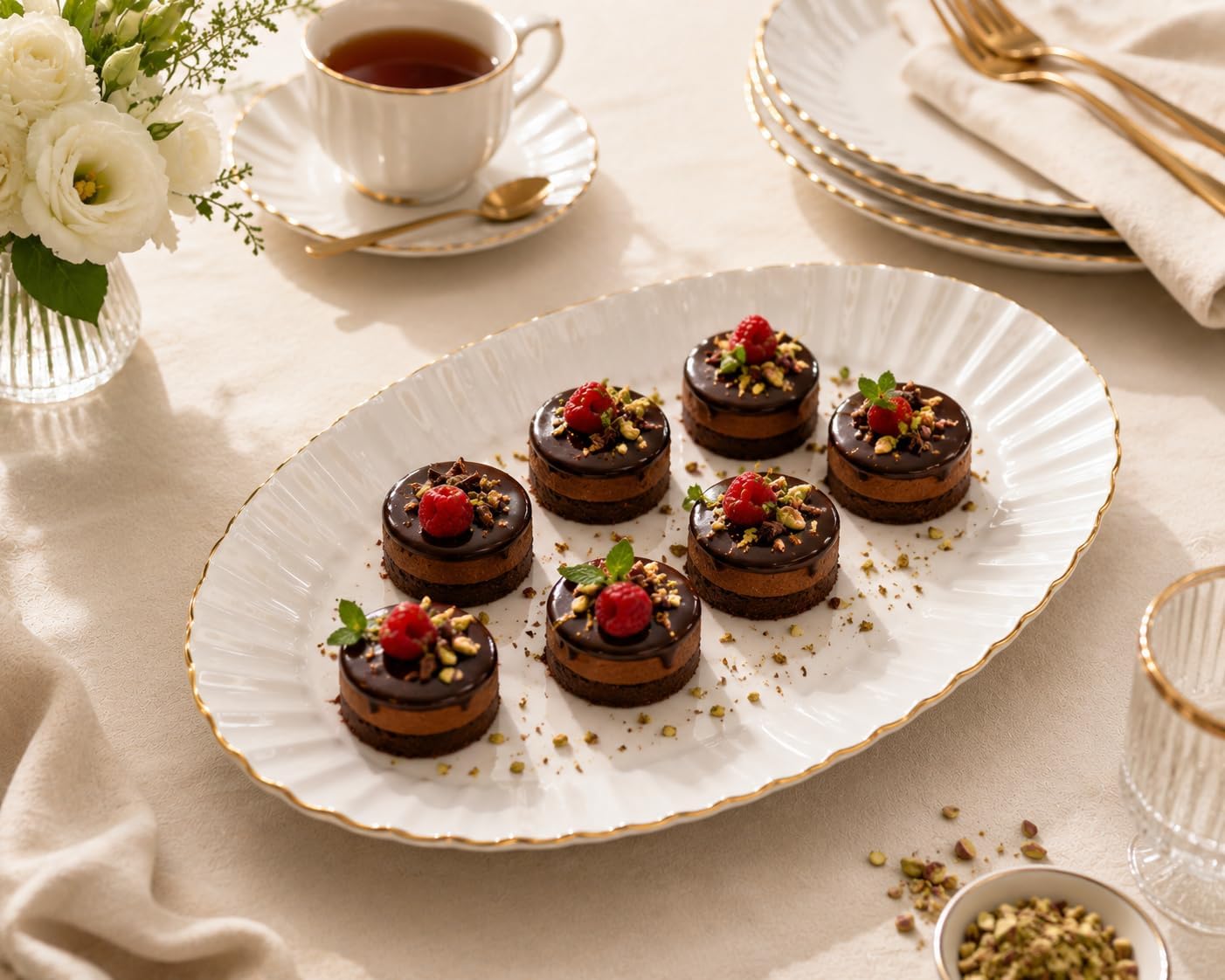Oval Porselen Tabak Seti, Altın Kenarlı, Krem Rengi, 2'li Salata Meze Tabağı Sofra Şık Sunum Servis Kahvaltılık Atıştırmalık Çerez Seramik İnce Altın Detaylı 32x13