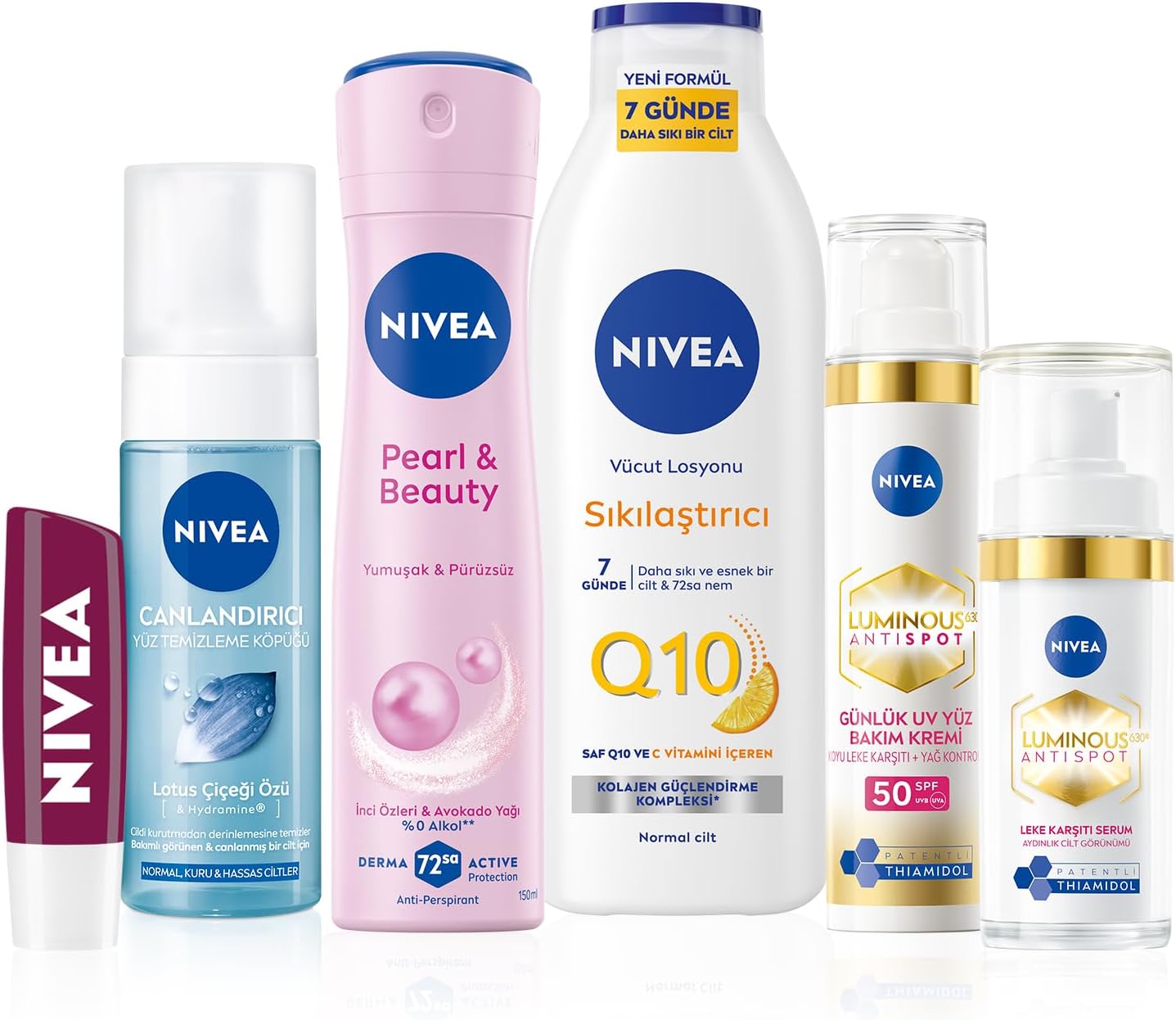Çeyiz Seti, Vücut Losyonu 250ml,Dudak Kremi,Yüz Yıkama Köpüğü, Deodorant, Leke Karşıtı Krem ve Serum