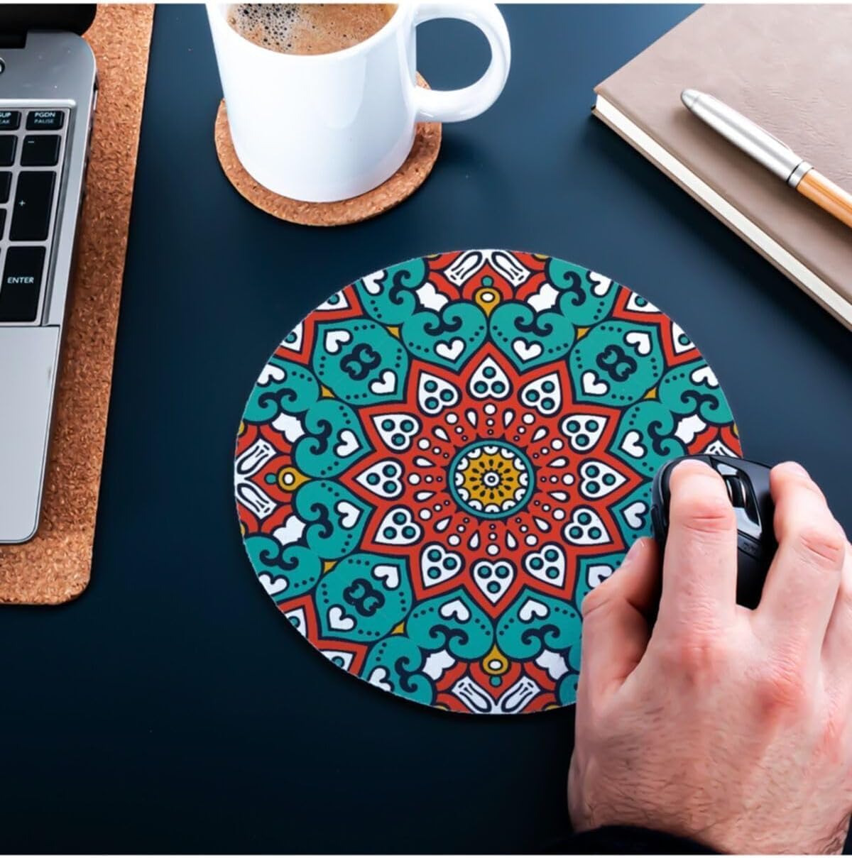 Renkli Mandala Tasarımlı Yuvarlak Mouse Pad 20 x 20 cm