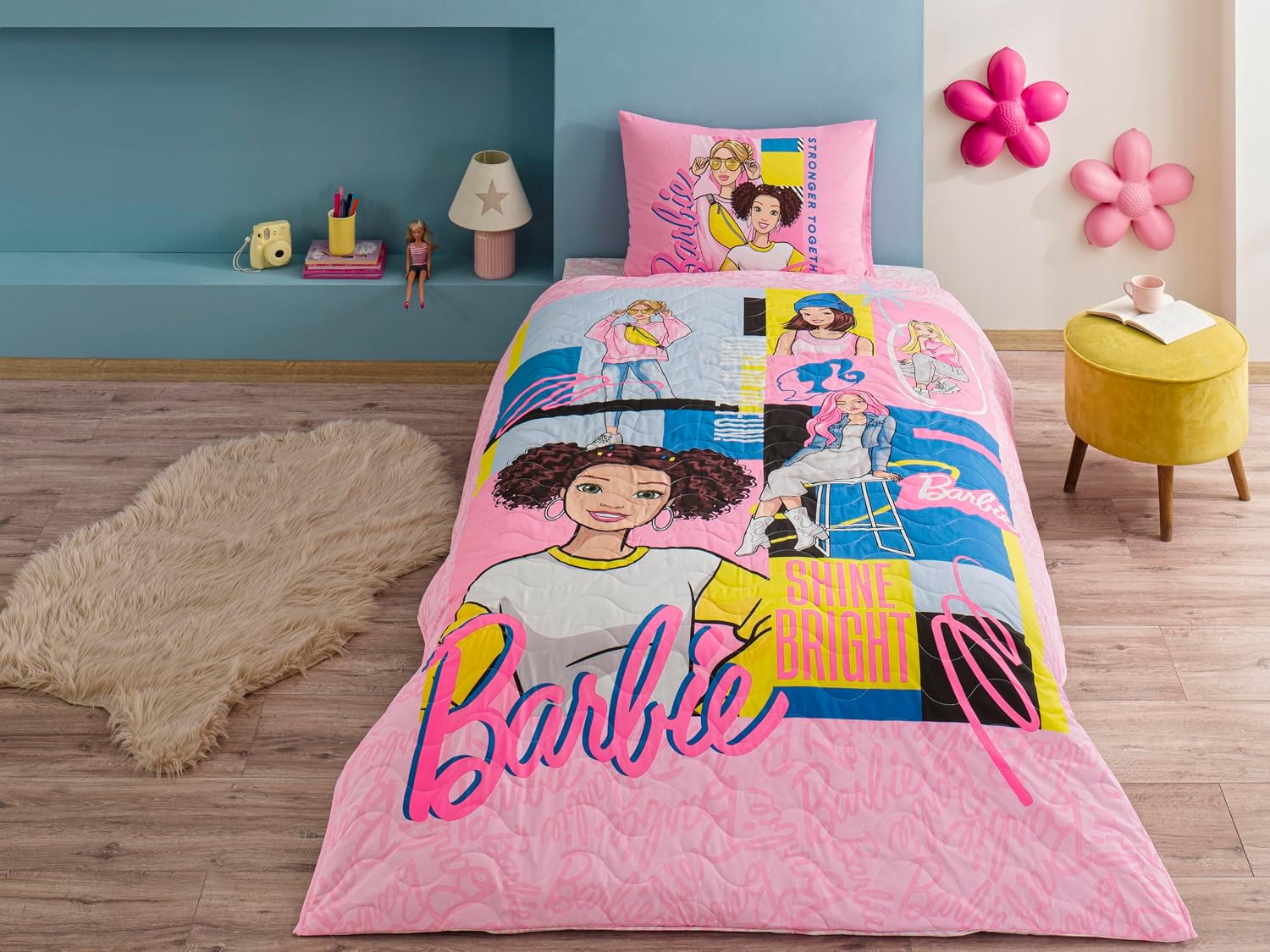 Barbie Bright Standart Pamuk Nevresim Takımı, Pembe, Tek Kişilik