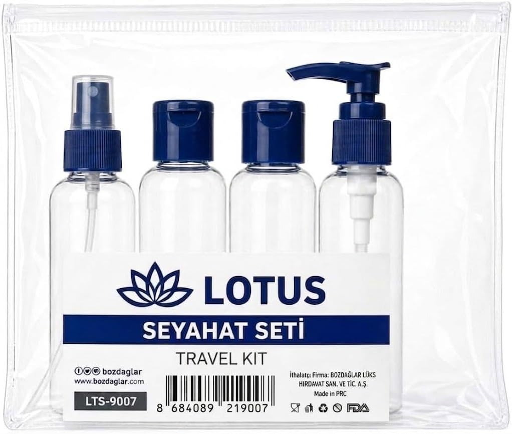 Lotus Şeffaf Seyahat Seti, 4 parça (Lacivert)