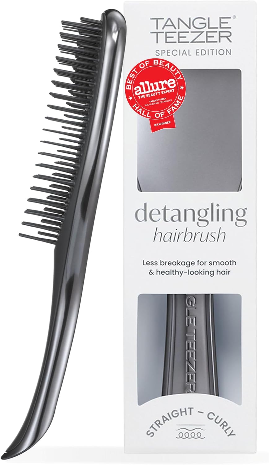 Ultimate Detangler Chrome Midnight Silver Gümüş Düz ve Kıvırcık Saçlar için Saç Fırçası Tarak