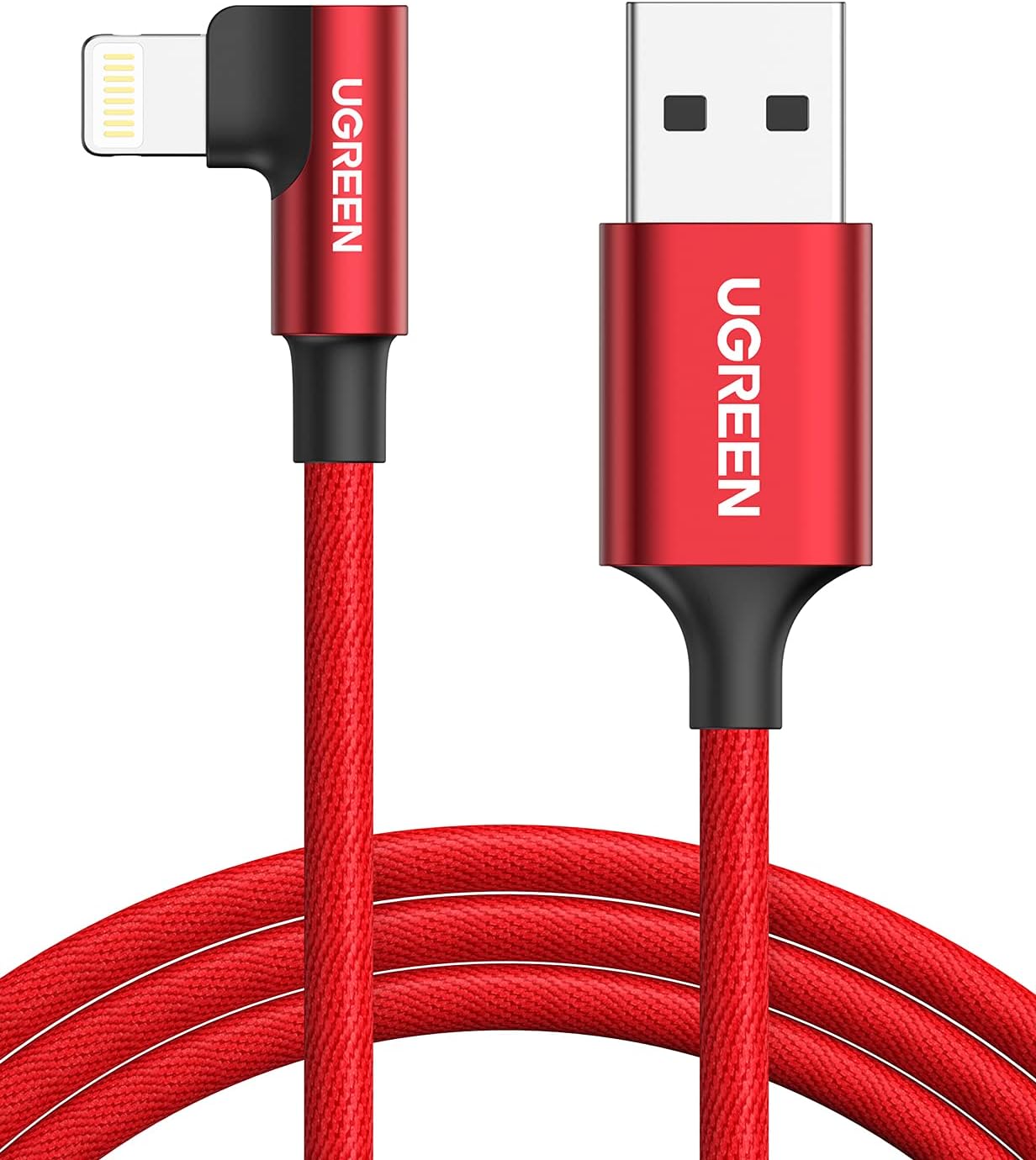 Örgülü 90° Lightning iPhone Oyuncu Şarj Kablosu, Kırmızı, 1 Metre