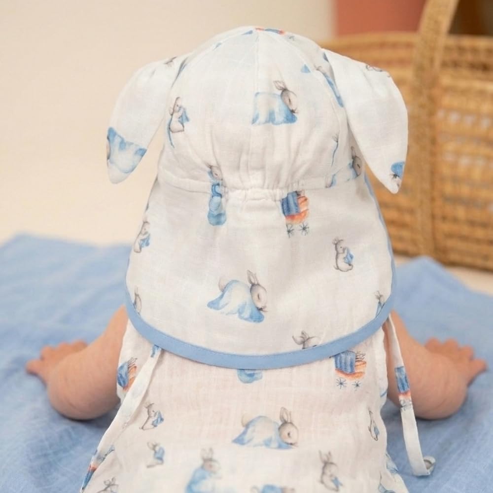 %100 Pamuk Bébé Lapin Müslin Ense Korumalı Erkek Bebek Şapkası ENKSPK-BEL-00612A