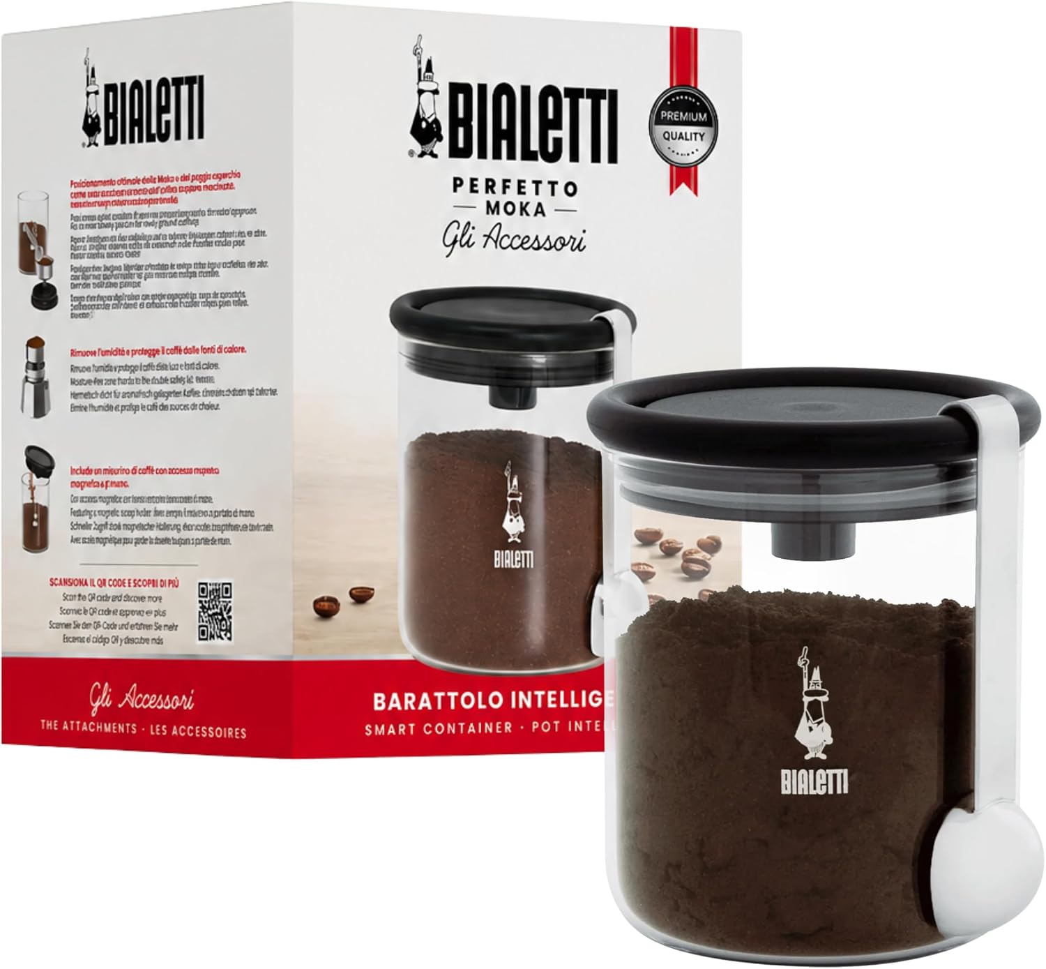 Kahve Saklama Kavanozu - 250gr - Silikon Contalı Hava Geçirmez Kapak - Paslanmaz Ölçü Kaşığı - Cam Kavanoz
