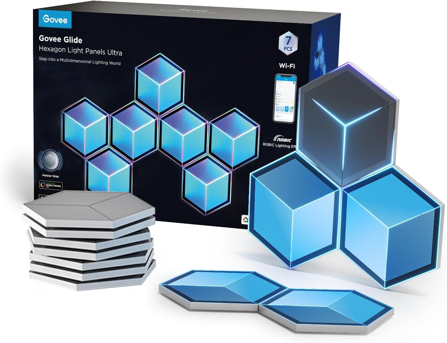 Glide Hexa Ultra LED Gaming Duvar Aydınlatma Panelleri 7'li