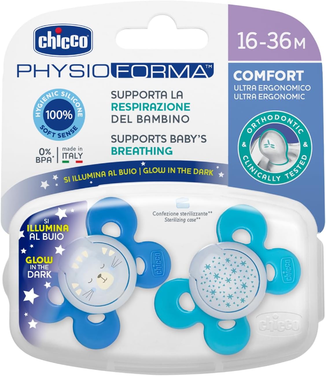 PhysioForma Comfort Silikon Emzik (16-36 Ay, 2'li), Mavi