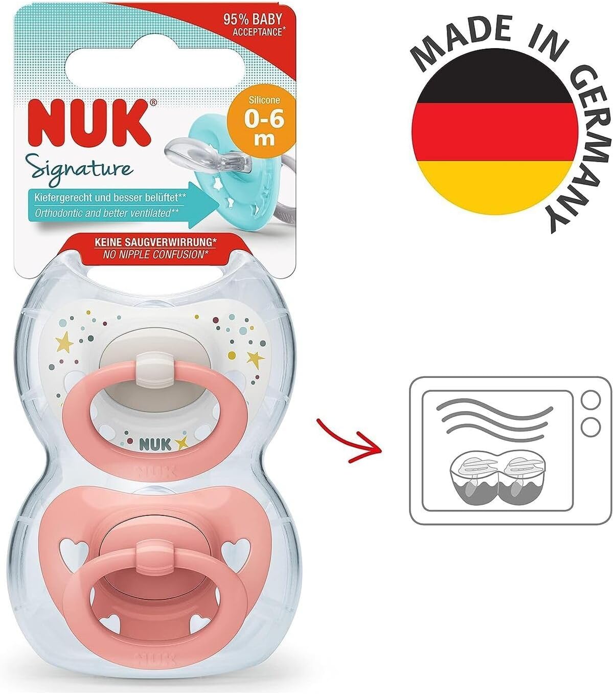 Signature Silikon Damaklı İkili Emzik, 0-6 Ay, Pembe