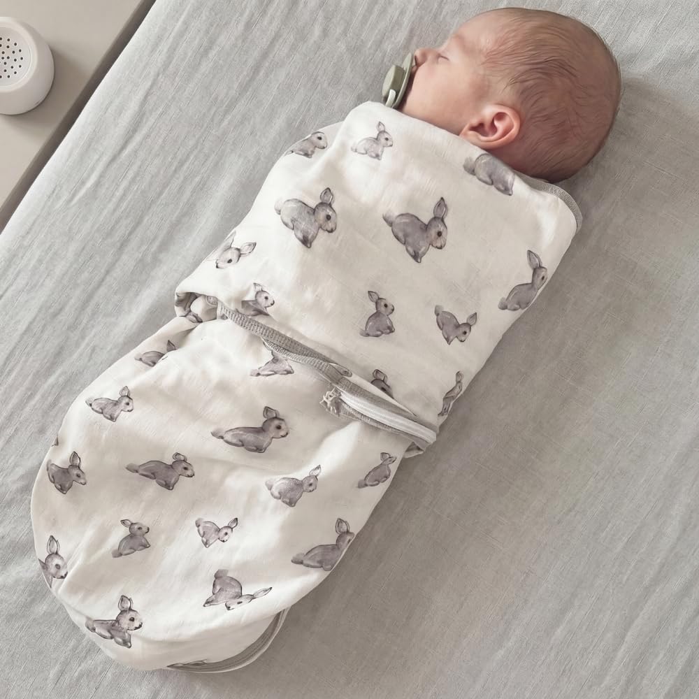 % 100 Pamuk Müslin Bebek Hazır Kundak Iconique Lapin - Gri Tavşan Desenli KNDK1001