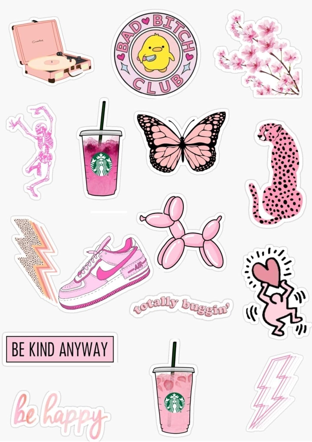 Pembe Temalı Telefon Ve Bilgisayar Yüzeylerine Uygun Sticker Seti, 8746516546