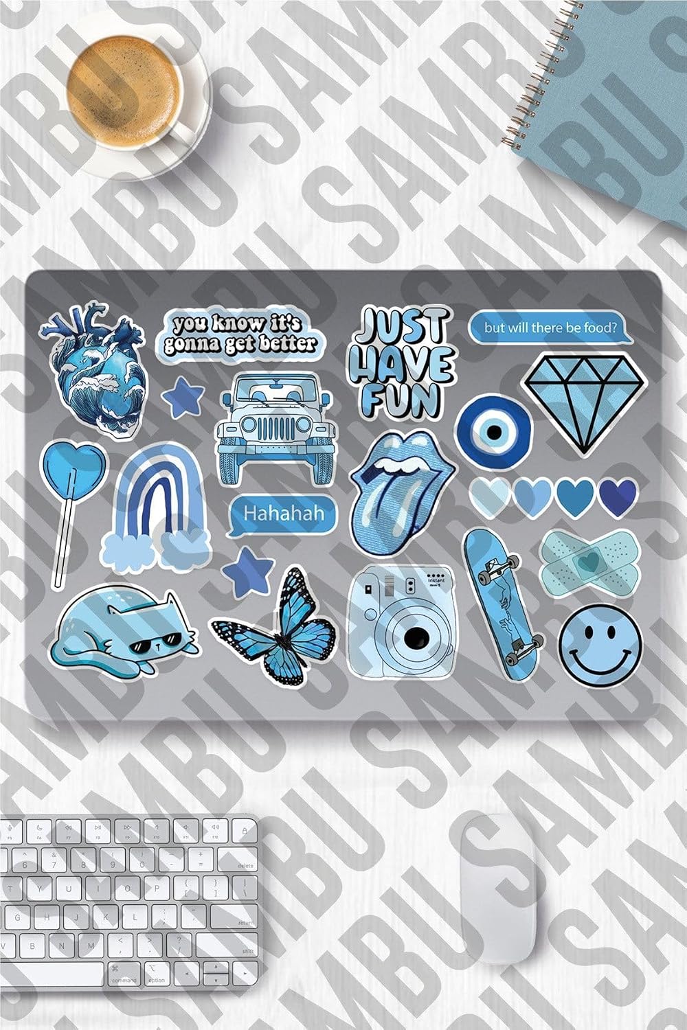 Blue Aesthetic Sticker Etiket Seti 2 - Mavi Sticker - Laptop Notebook Telefon