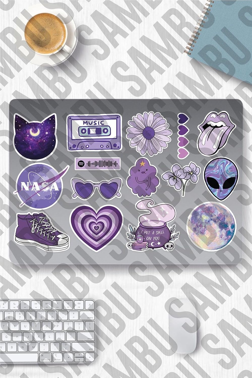 Purple Aesthetic Temalı Sticker Etiket Seti 2 - Mor Sticker - Laptop Notebook Telefon
