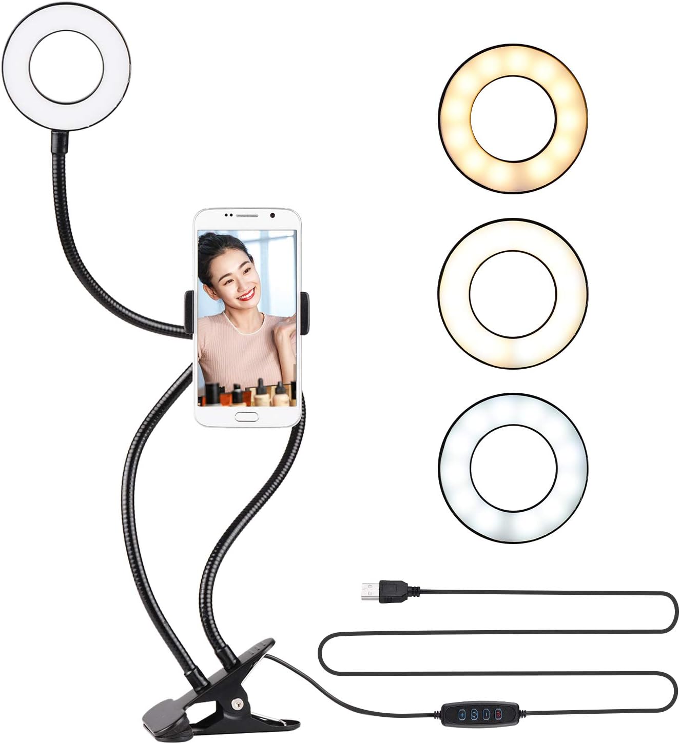Led Ring Light Youtuber Makyaj Akrobat Led Halka Işık Kuaför, Halka Video ışığı, canlı aramalar için ışık kaynağı Lamba,Telefon Tutuculu stand ışıklı, ışık desteği sarı beyaz gün ışığı JD-01