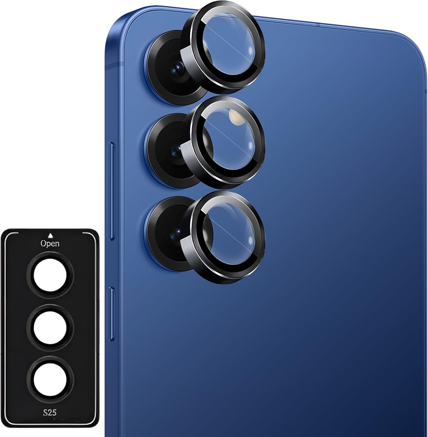 Samsung Galaxy S25 için Kolay Kurulum Aparatlı Kamera Lens Koruyucu 9H Temperli Cam HD Görüntü Darbelere Karşı S25 Koruyucu Alüminyum Alaşım Çerçeve S25 Kamera Koruyucu (Siyah)