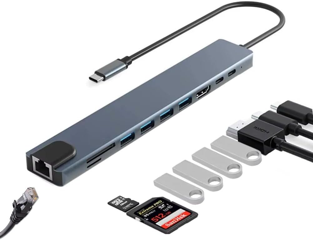 CR20 10in1 Mac-Book Thunderbolt 3 Uyumlu Adaptör Çevirici HUB Type-C'den 4K30Hz HDMI, USB 3.0, Type-C PD 100W Hızlı Şarj, Type-C 3.1 Data Port, SD ve Micro SD Kart Okuyucu, RJ45 100Mbps