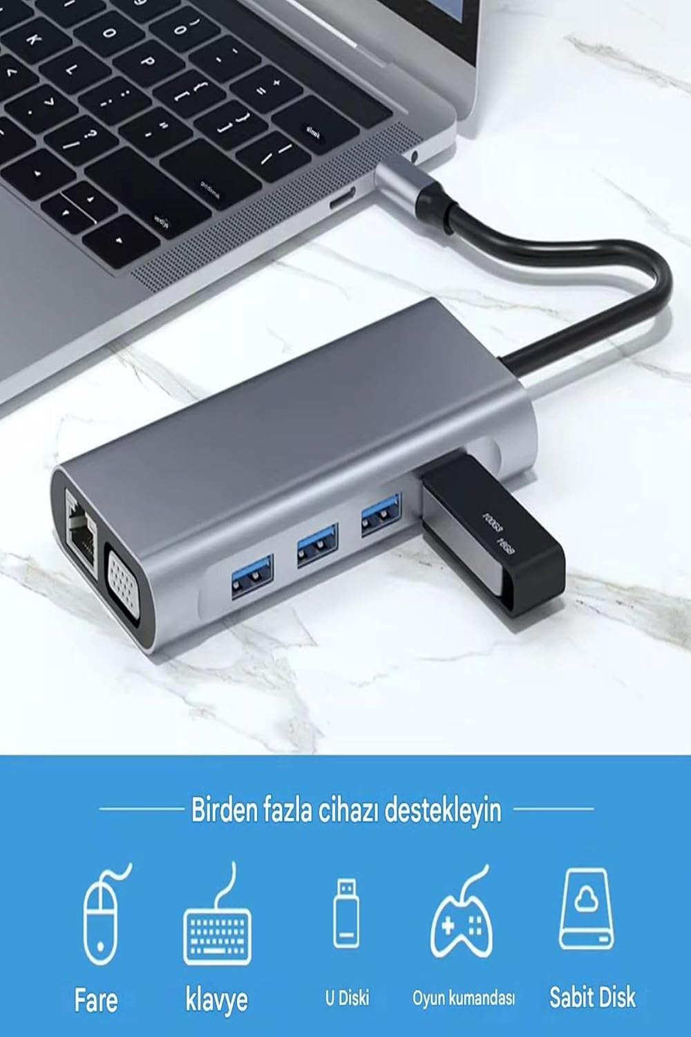 11 in 1 Type-c To Usb Hub Port Uyumlu Adaptör Hdmı 4x Usb Lan Vga Sd Card Çevirici Çoklayıcı