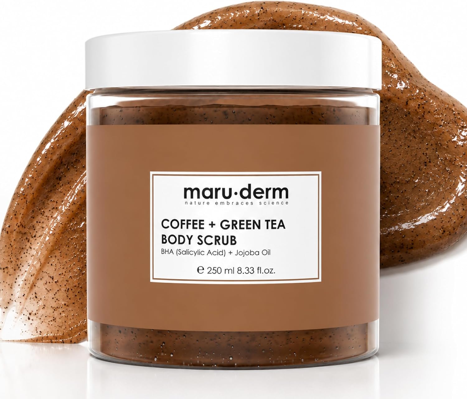 Maruderm Kahve ve Yeşil Çay Özlü Vücut Peelingi – BHA & Jojoba Yağı ile Arındırıcı, Söğüt Kabuğu Özütlü Peeling, 250 ML