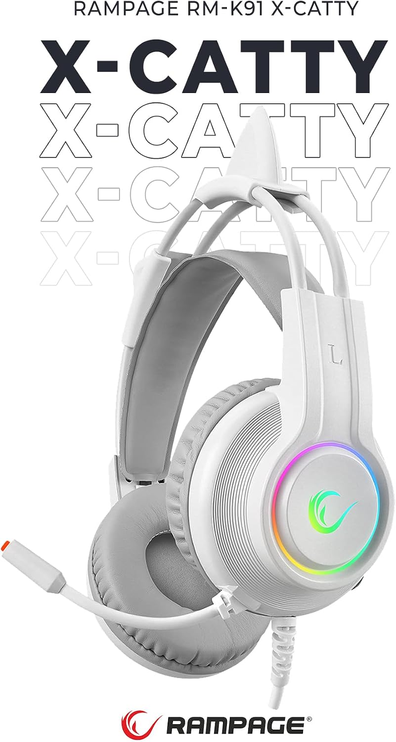 RM-K91 X-CATTY Beyaz USB 7.1 Version RGB Gaming Oyuncu Mikrofonlu Kulaklık