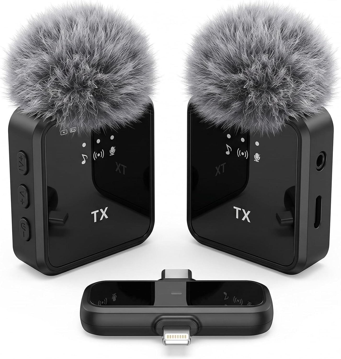 [2'li Kablosuz Yaka Mikrofonu] iPhone/Android Telefonlar/Type-C Girişli PC'ler için Type-C/Lightning Giriş 8-10 Saat Pil Ömrü 20 Metreye Kadar Menzilli Tak Çalıştır Kablosuz Mikrofon (Siyah)