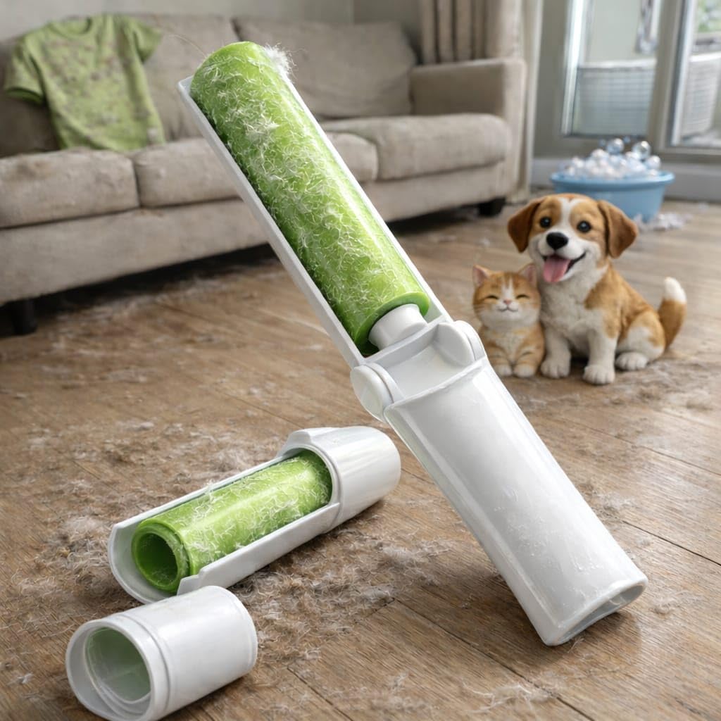 Yıkanabilir Yapışkan Tüy Toplayıcı Rulo – Kıyafet, Koltuk, Araba Koltuğu ve Evcil Hayvan Tüyü Temizleyici | Tekrar Kullanılabilir Lint Roller, Taşınabilir Kutulu Tasarım, Yeşil