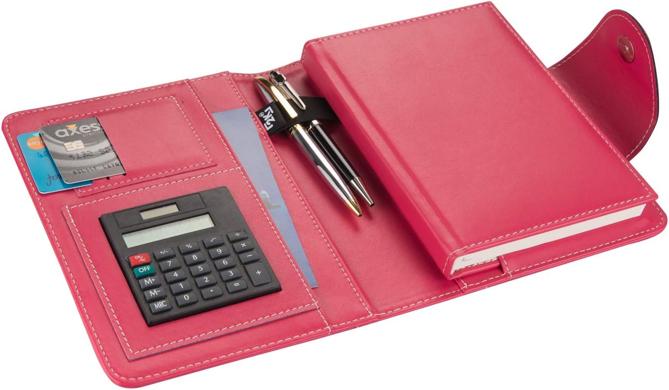5194 Ajanda TARİHSİZ Kareli 14x20 cm. Ajanda/Defter Hesap Makineli Suni Deri Organizer, Fuşya