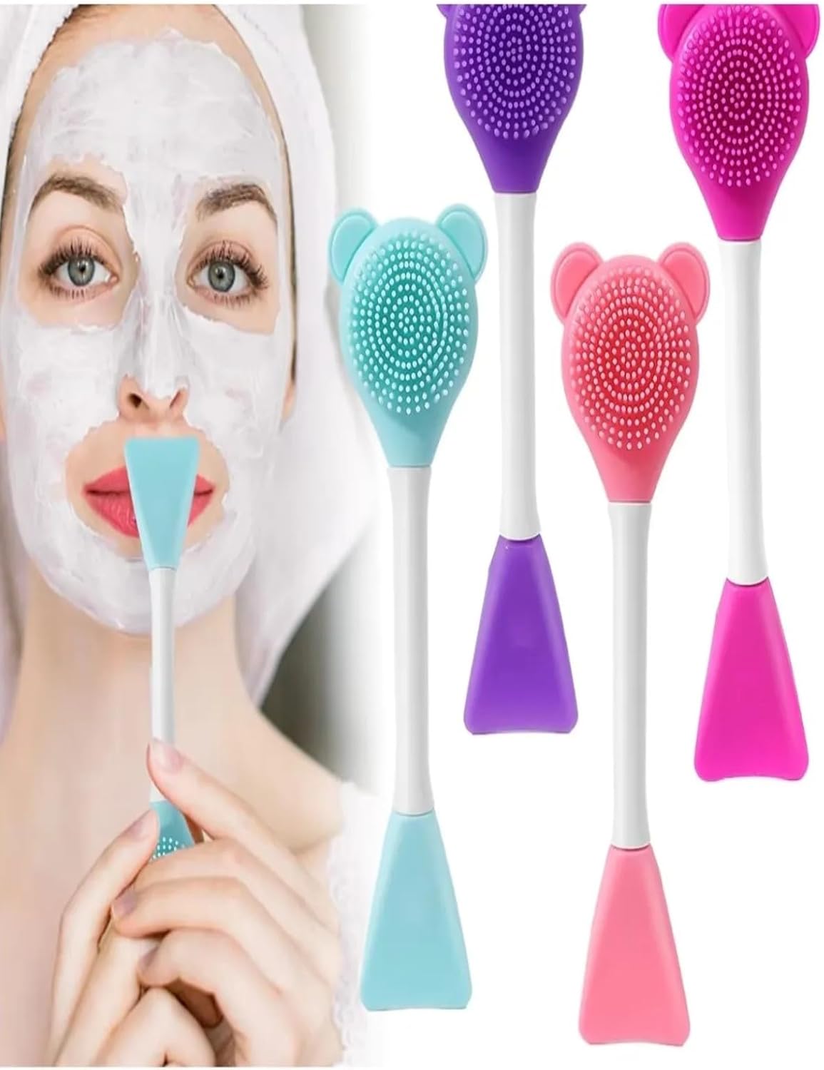 TİNEKE 3 In 1 Ayıcık Silikon Maske Sürme Peeling Ve Temizleme Firçası Silikon Maske Spatulası