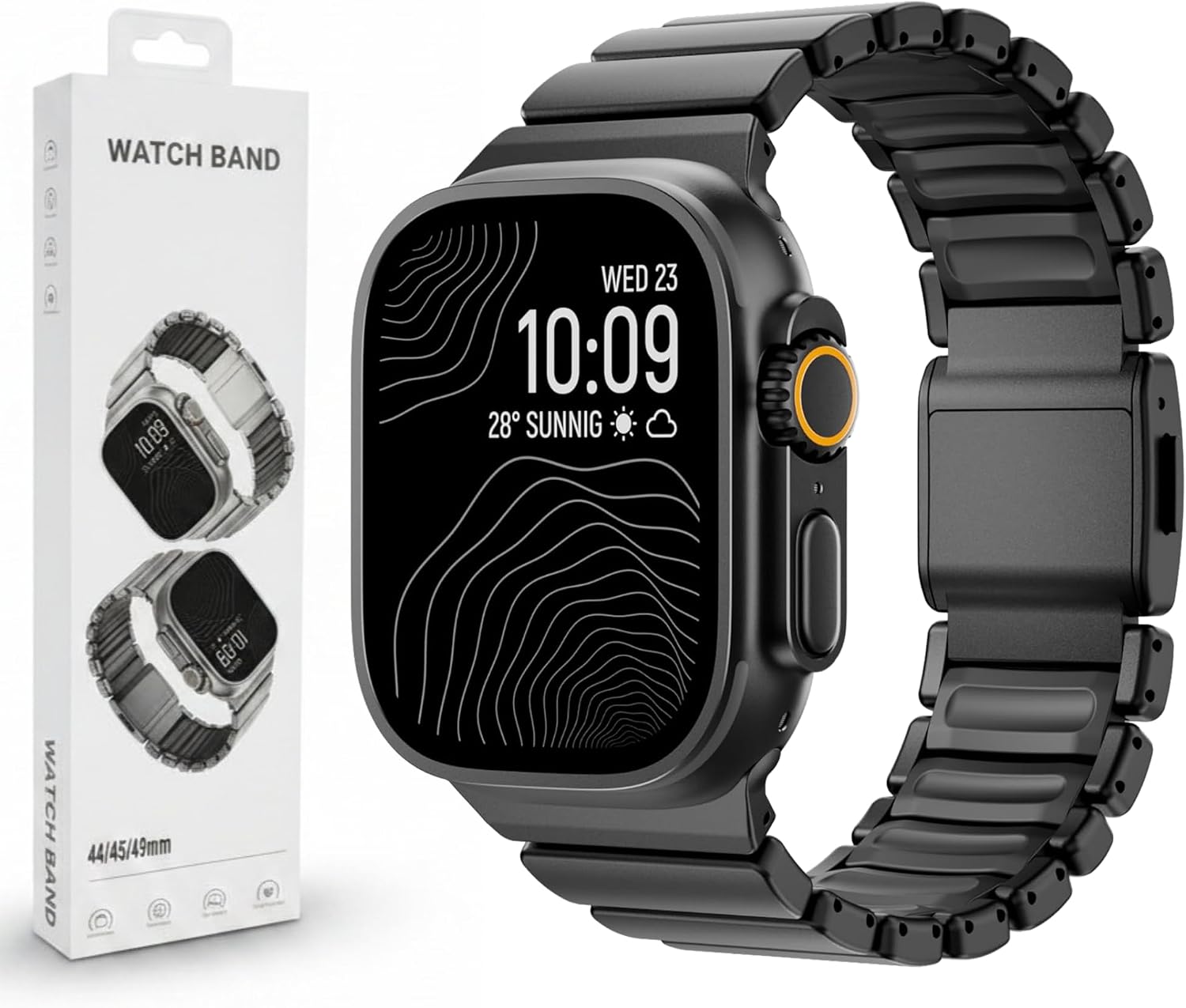 Apple Watch Titanyum Hybrid Kordon – Ayarlanabilir, DLC Kaplama, Silikon İç Katman, Güçlü Manyetik Tokalı, Dayanıklı Premium Kayış
