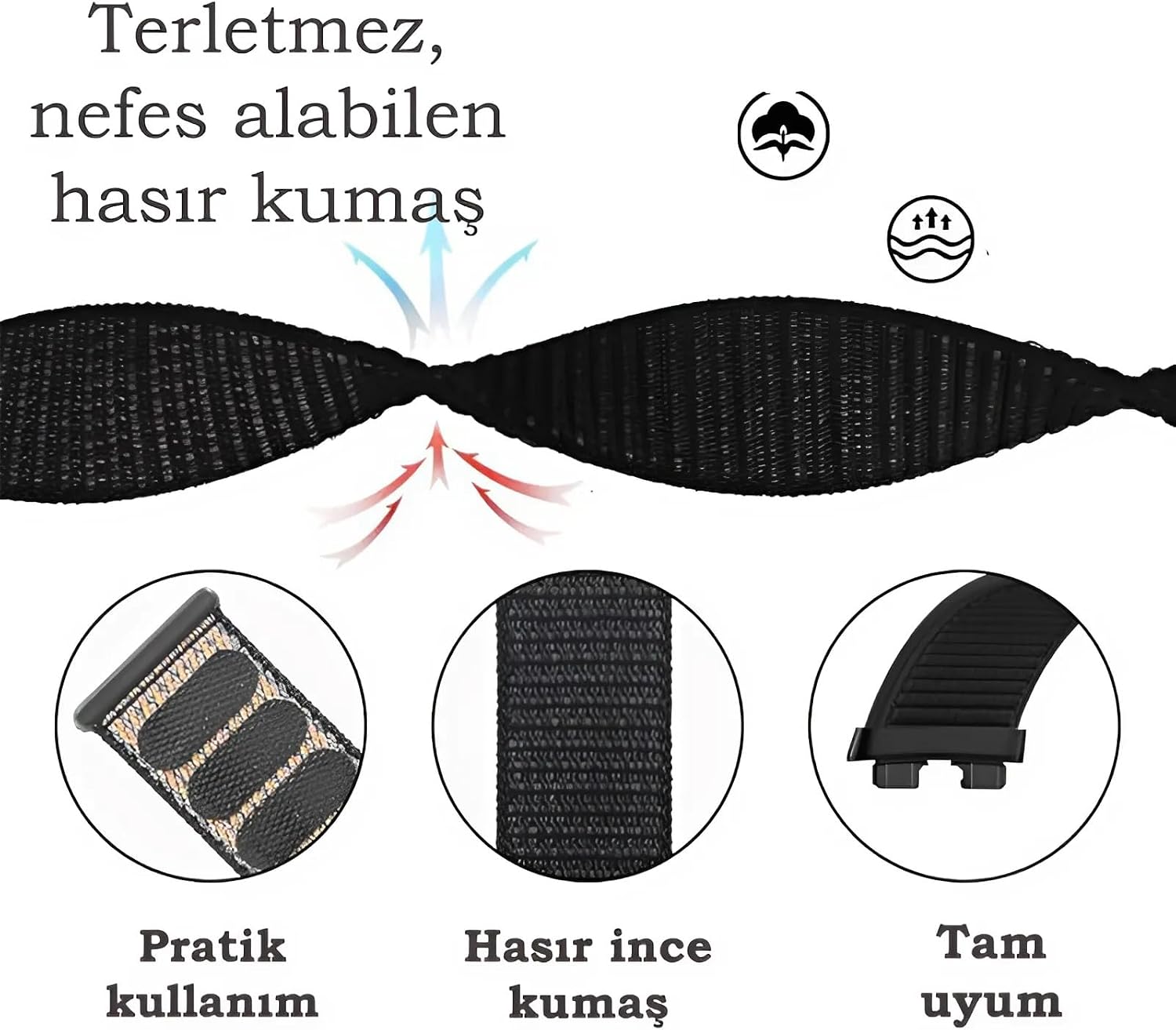 Huawei ile Uyumlu Band 8/9 / 10 Uyumlu Hasır Örgü İnce Kumaş Cırtlı Kordon Bileklik
