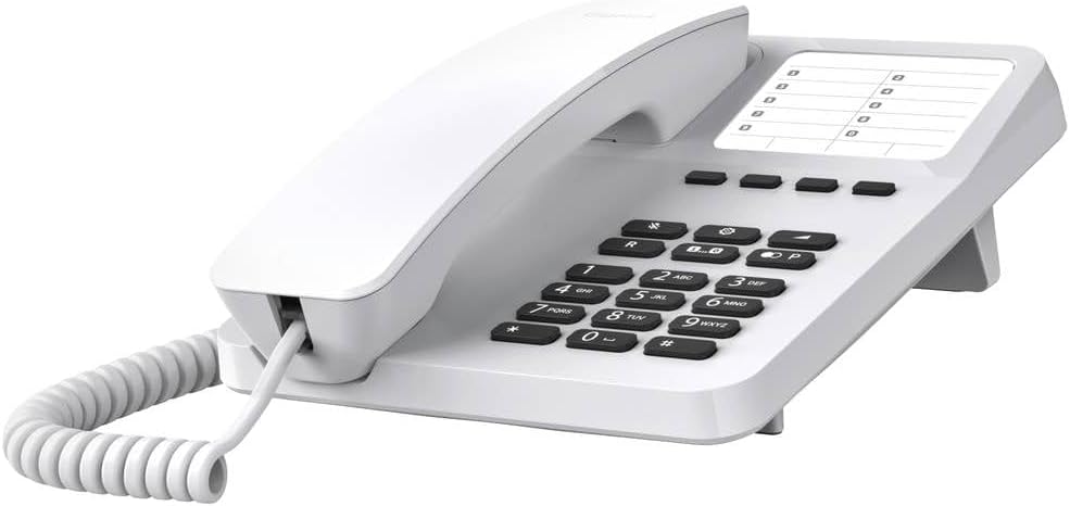 DESK 400 - Elastik kablolu kablolu telefon - 10 kısa seçim girişi için yer - seçim tekrarlama - işitme cihazı uyumlu - MFV veya darbe seçimi ayarlanabilir, beyaz