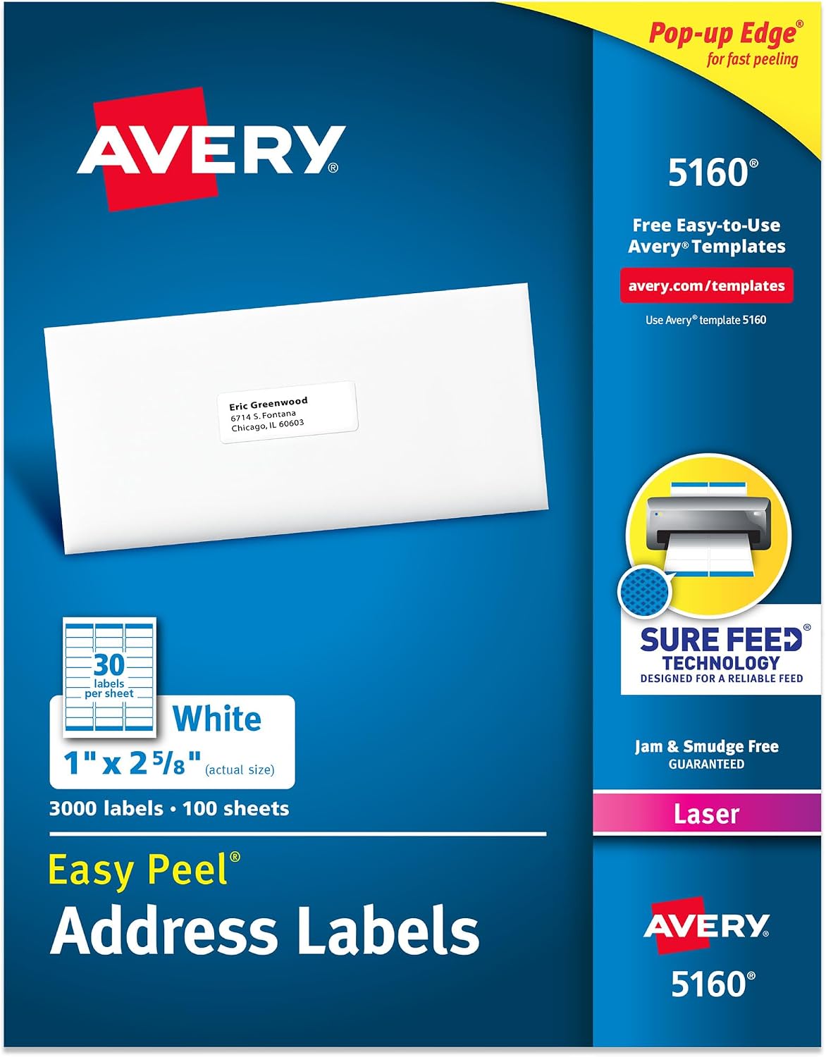 Easy Peel Laser adresi etiket, 1 x 2 – 5/8, beyaz, 3000/box, sold AS 1 Box
