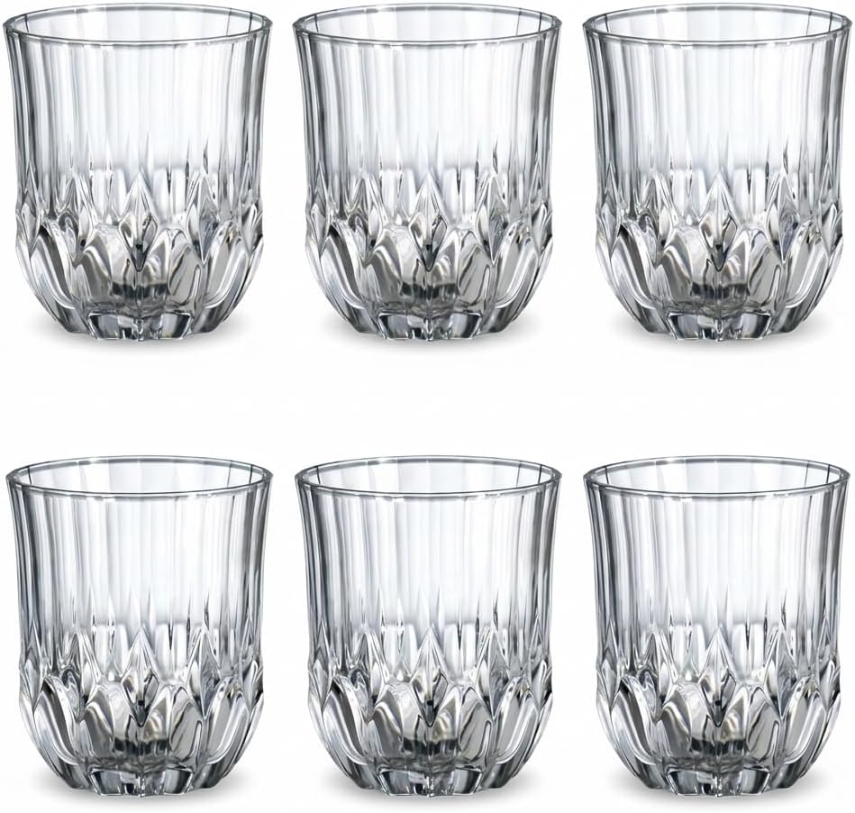 6'lı Kesme Kristal Desenli Cam Bardak Seti - Klasik Tasarım Su, Meşrubat ve Viski Bardağı Takımı (315 ml)