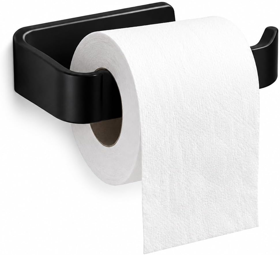 Siyah Lamalı Tuvalet Kağıtlığı, Hem Yapışkanlı Hem Vidalı Montajlı WC Kağıt Askılığı, Açık Uç Tasarımlı Banyo Tuvalet Kağıdı Tutucu, Mat Siyah Modern Kağıtlık