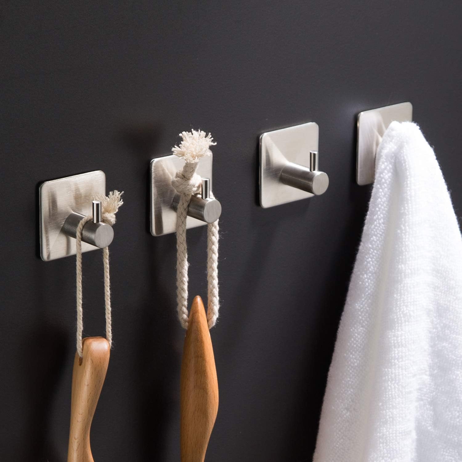 Paslanmaz Çelik 4 adet Topuzlu Banyo Askısı Havluluk Havlu Askılık inox - kendinden yapışmalı sistem