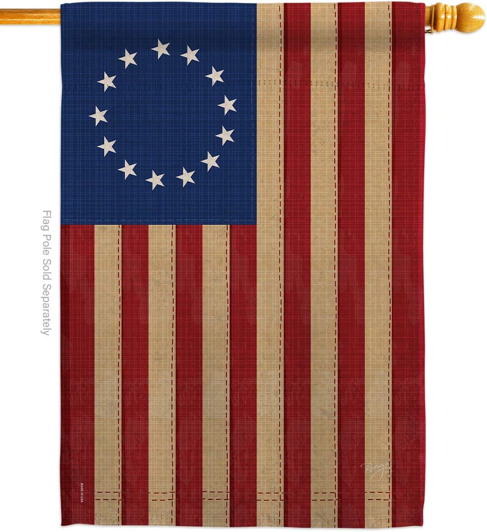Betsy Ross Vintage Americana - Günlük Tarihi İzlenimler Dekoratif Dikey Ev Bayrağı 71 cm x 101 cm ABD'de Basılmıştır