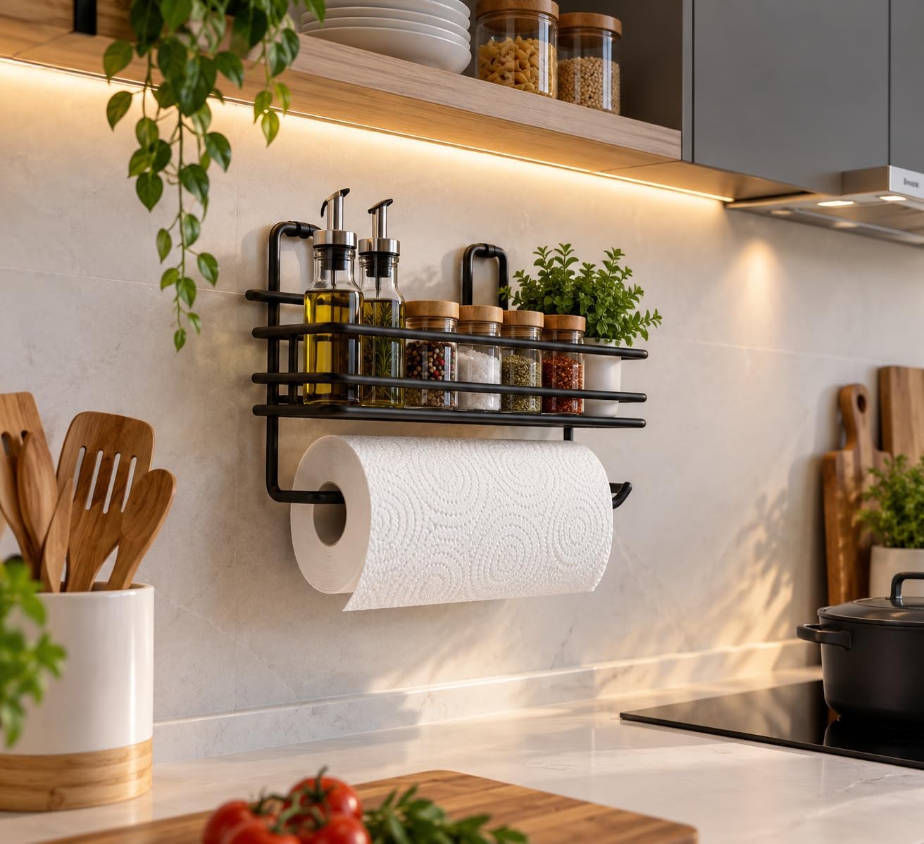 Yapışkanlı Raflı Havlu Askısı,Baharatlık askısı,Kağıt Havlu Askılı Duvar Tipi Baharatlık ve Şampuanlık, Banyo ve Mutfak İçin Uygun,Delmeden vidalamadan kolay ve pratik Montaj (HavlulukluRaf)